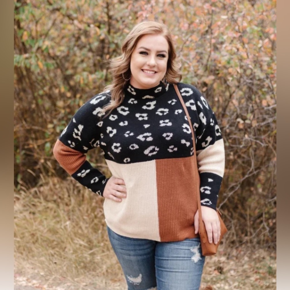 Andree Colorblock Animal Print Drop
Shoulder Sweater
